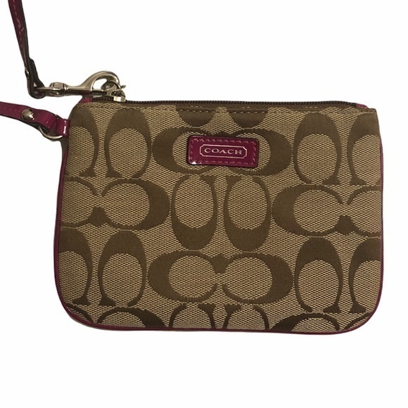 Coach pink brown signature wristlet bag - Picture 1 of 8